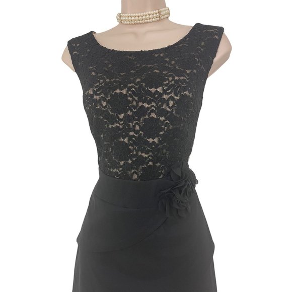 Size 14 BLACK LACE BODICE TIERED DRESS Wedding Evening Cocktail Party Event - Picture 2 of 5